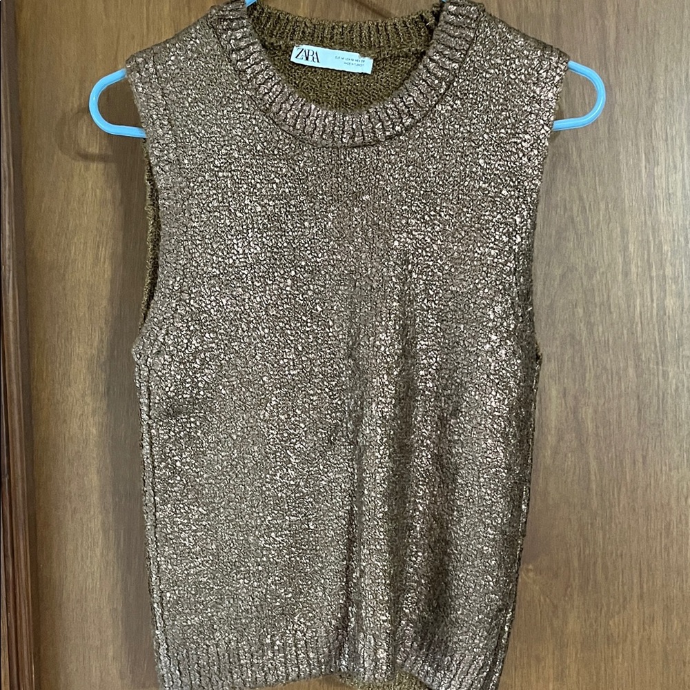 Zara Metallic Brown Knit Sweater size medium